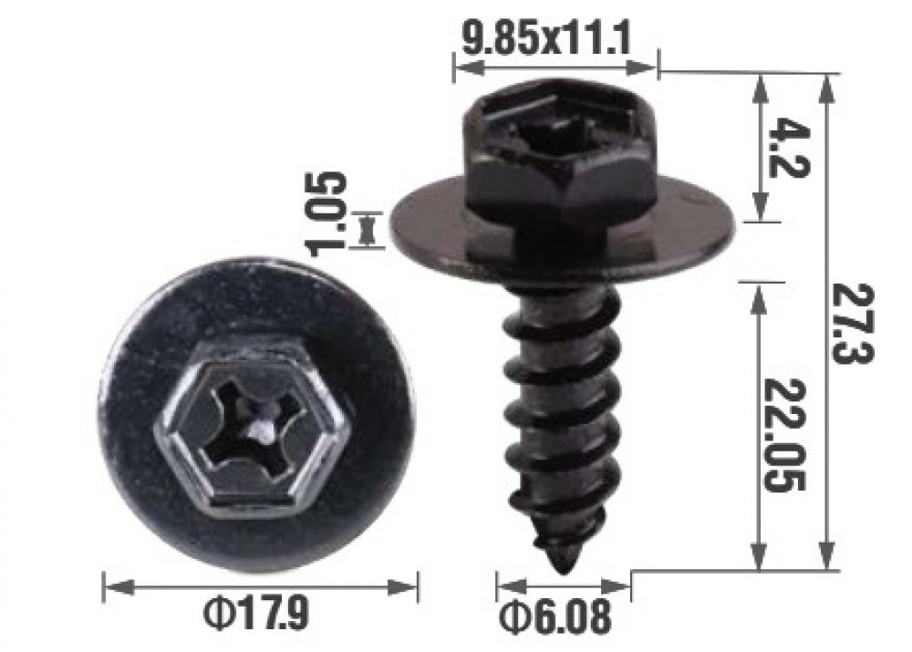 Саморез крепежный 6.2x21.7 мм, HEX 10 мм/PH3, D шайбы 17.9 мм, для а/м Toyota/Lexus