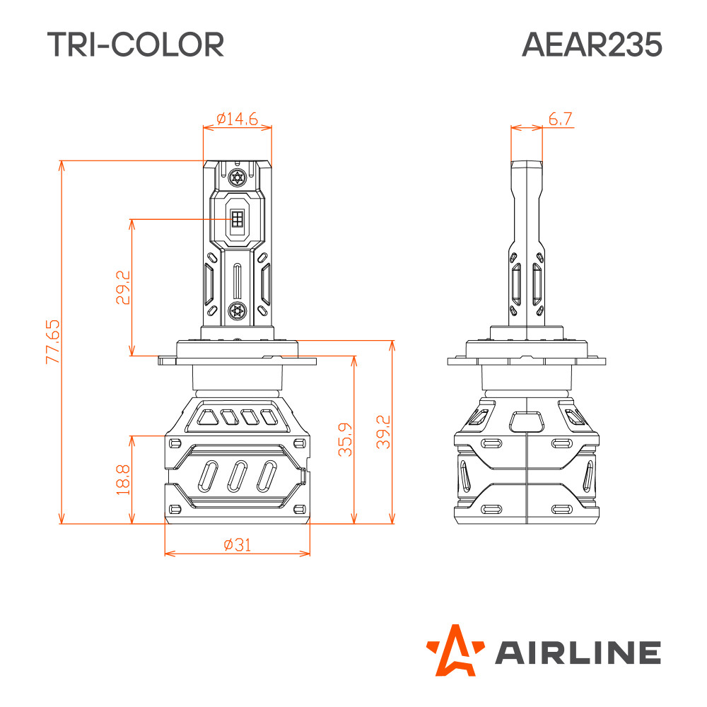 Лампа светодиодная H7 TRI-COLOR, 28Вт, 5000Лм (2500Лм x 2), 3000/4300/6500K (Белый/Желтый), 12/24В, комплект 2 шт.