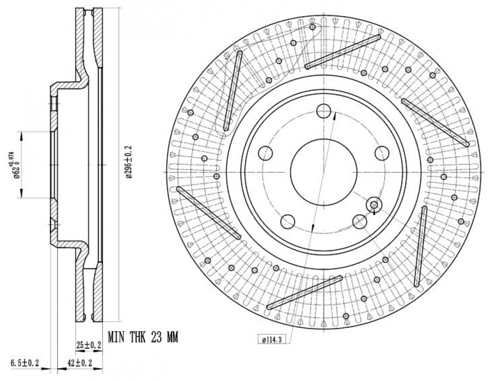Комплект тормозных дисков для автомобилей Geely Coolray (18-) передний d=296 (перфорированный / слотированный / окрашенный)