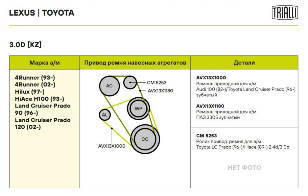 Ролик приводного ремня для автомобилей Toyota Land Cruiser Prado 90/Hiace (82-)/(85-)/(87-)/(95-)//4Runner (89-) 2.4d/3.0d [L; KZ] (натяжной) (CM 5253)