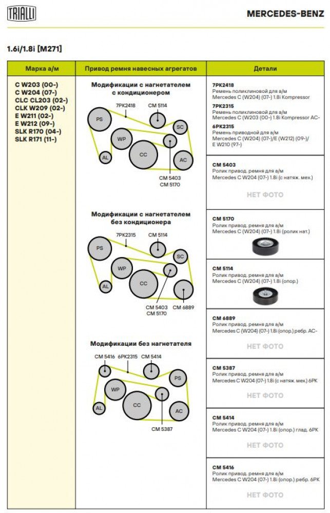 Ролик приводного ремня для автомобилей Mercedes C (W204) (07-) 1.6i/1.8i [M271] (опорный) гладкий 6PK
