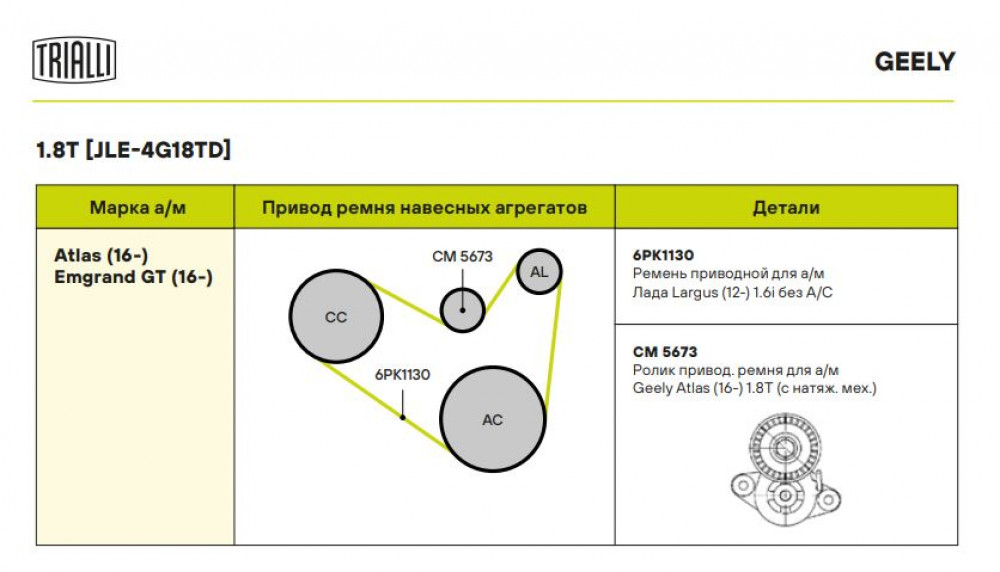 Ролик приводного ремня для автомобилей Geely Atlas (16-) 1.8T (с натяжным механизмом)