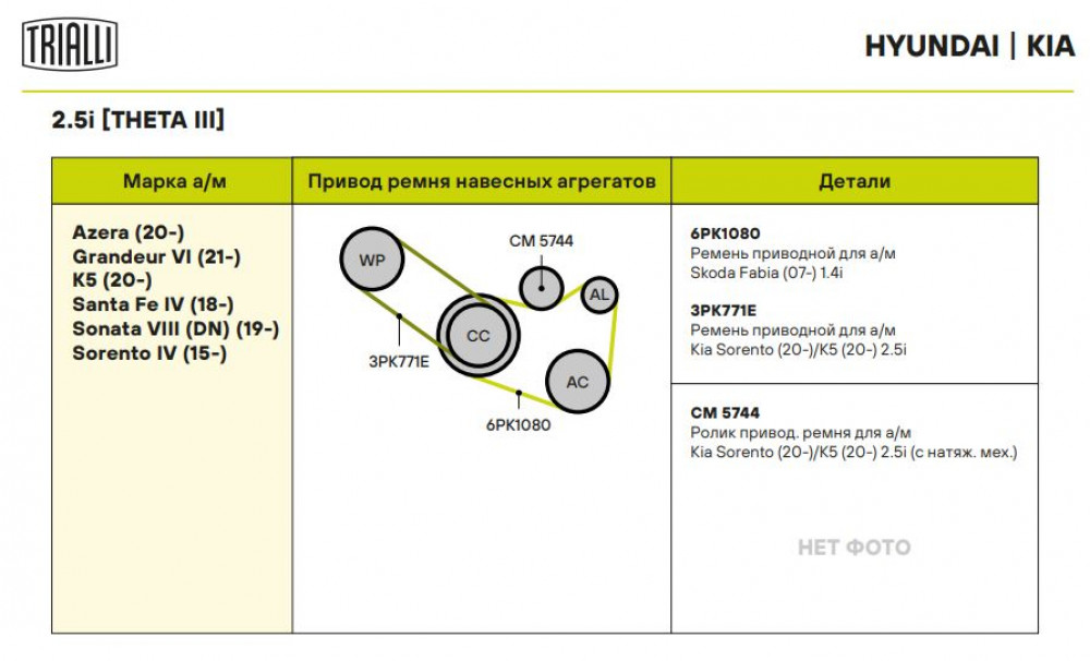 Ролик приводного ремня для автомобилей Kia Sorento IV (20-)/K5 (20-) 2.5i (с натяжным механизмом)