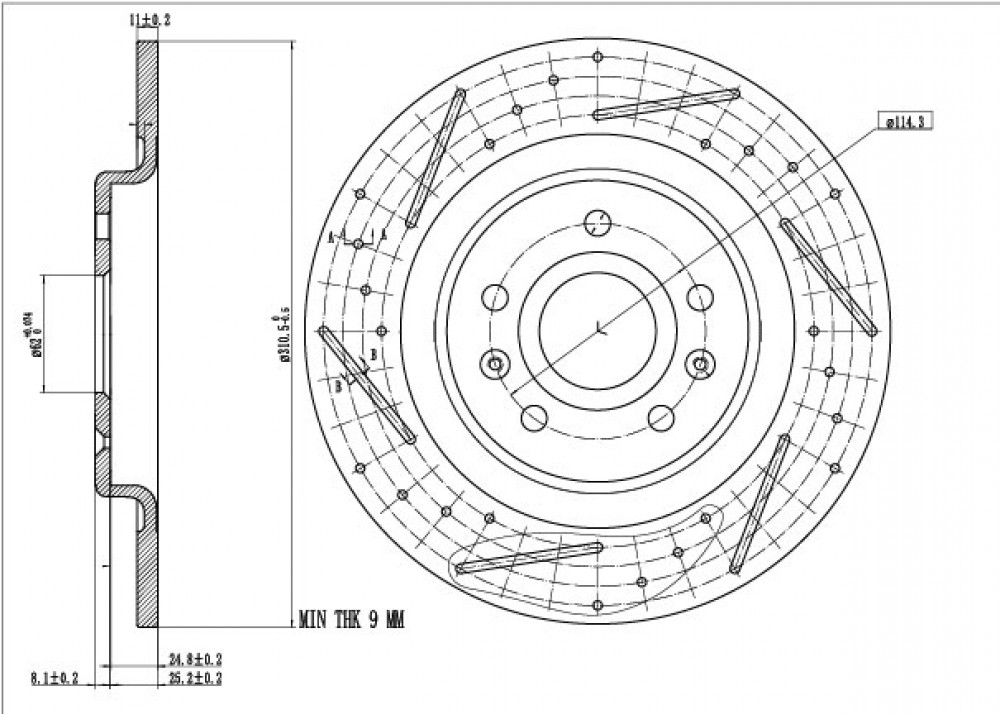 Диски тормозные для автомобилей Changan Uni-K (22-) задний d=310 PRO (перфорированный / слотированный / окрашенный)