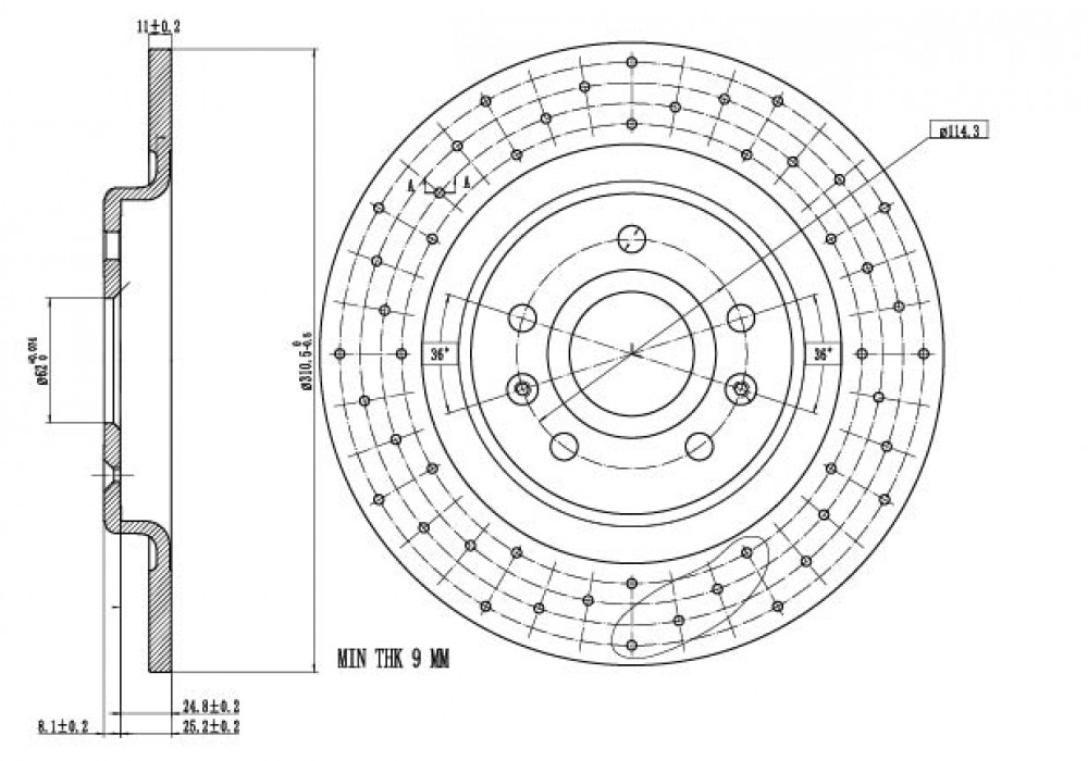 Диски тормозные для автомобилей Changan Uni-K (22-) задний d=310 PRO(перфорированный / окрашенный)