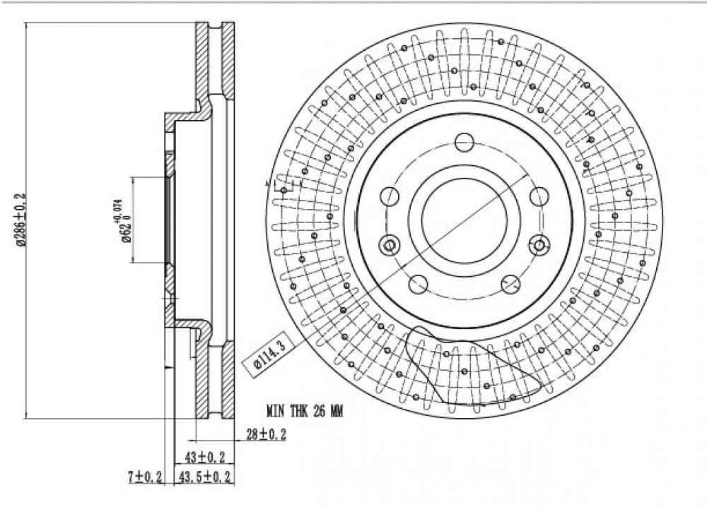 Диски тормозные для автомобилей Changan Uni-T (20-) передний d=286 PRO (перфорированный / окрашенный)