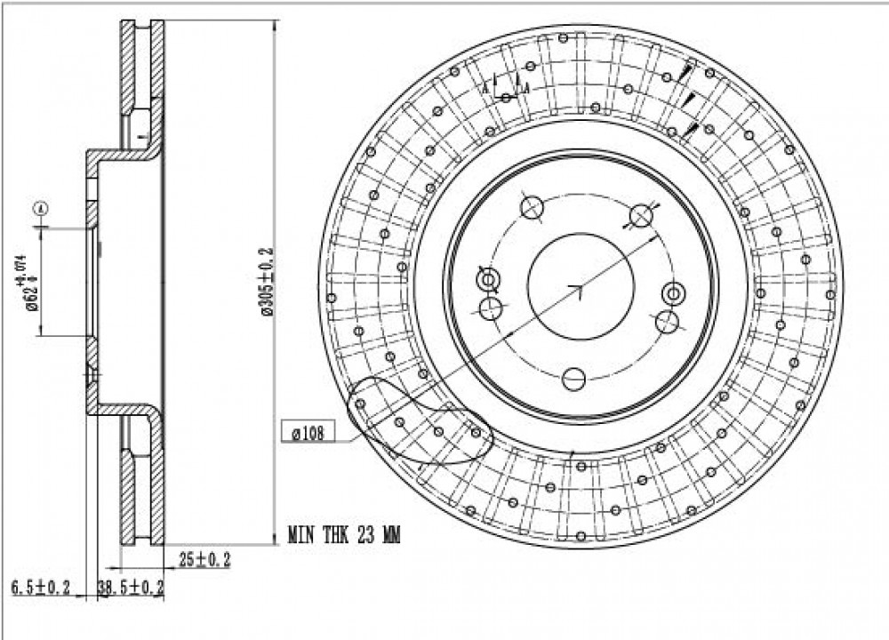 Диски тормозные для автомобилей Exeed LX (19-) передний d=305 PRO (перфорированный /окрашенный)