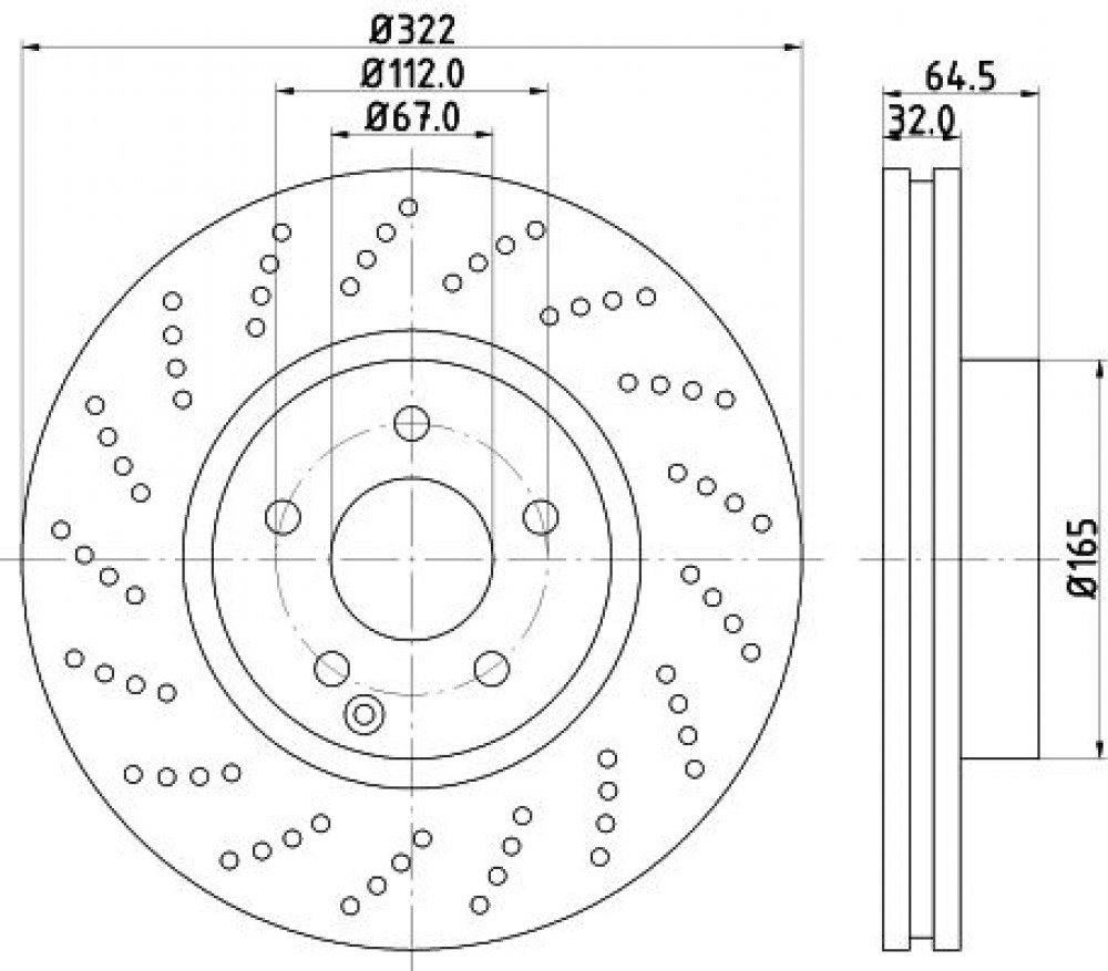 Диски тормозные для автомобилей Mercedes C (W204) (07-) / E (W212) (09-) передний d=322 перфорированный (для а/м с AMG-пакетом)