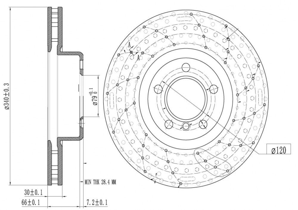 Диски тормозные для автомобилей BMW 3 (F30) (11-) / 4 (F32) (13-) / 1 (F20) (11-) передний d=340 PRO (перфорированный / окрашенный)