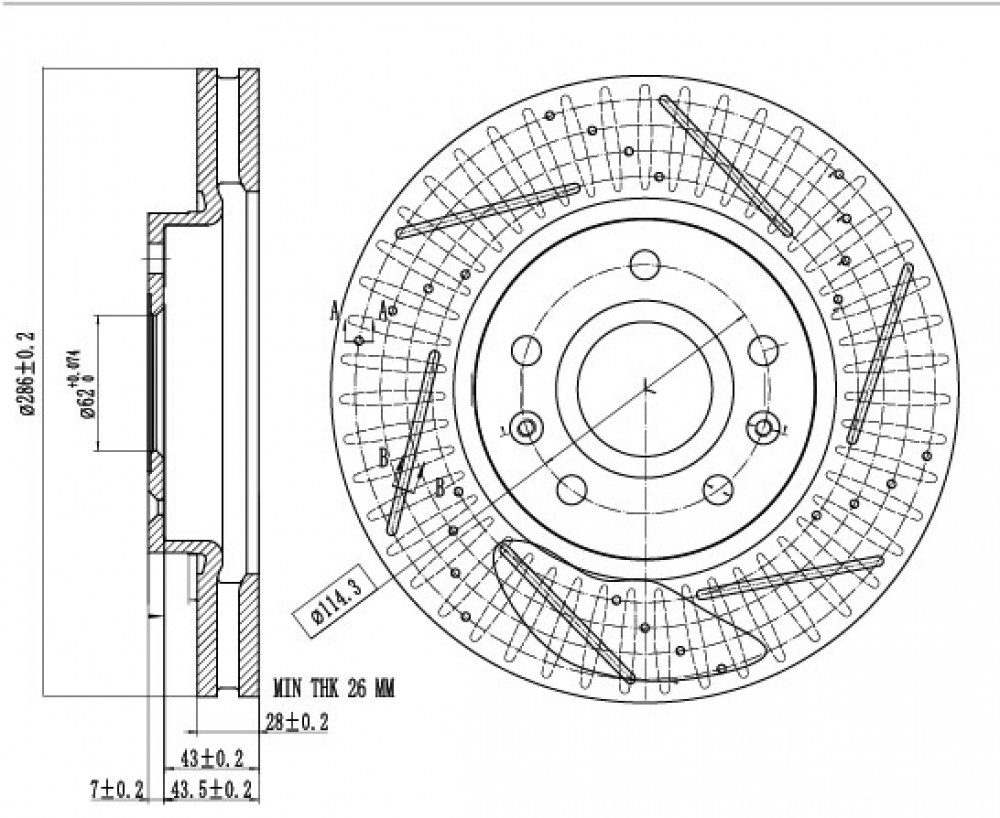Диски тормозные для автомобилей Changan Uni-T (20-) передний d=286 PRO (перфорированный / слотированный / окрашенный)