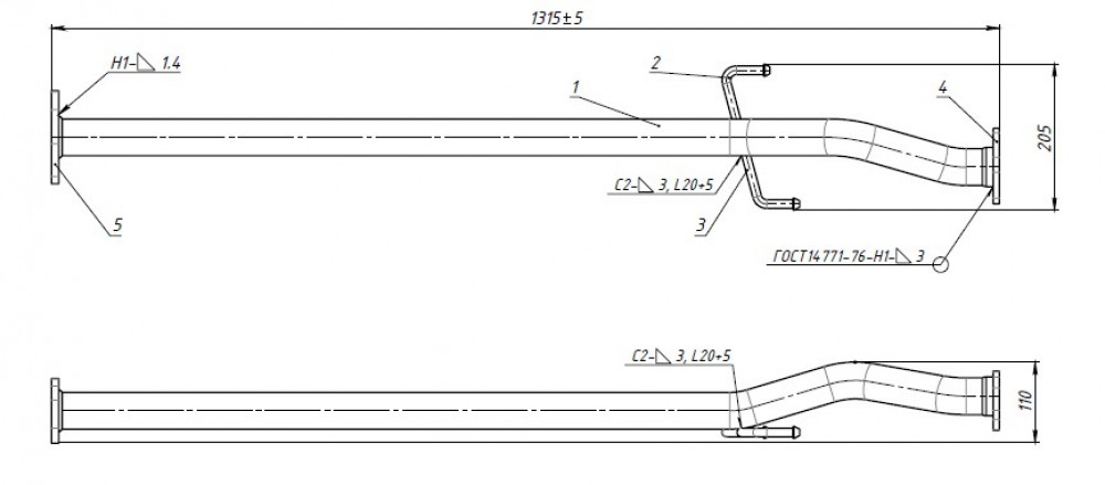 Труба переходная для автомобилей Mitsubishi L200 (15-) 2.4d (алюминизированная сталь)