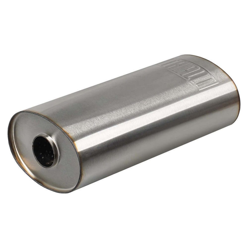 Глушитель универсальный (овальный) D=125x175, L=380, d=52-43 (1 вход 2 выхода) (нержавеющая сталь)