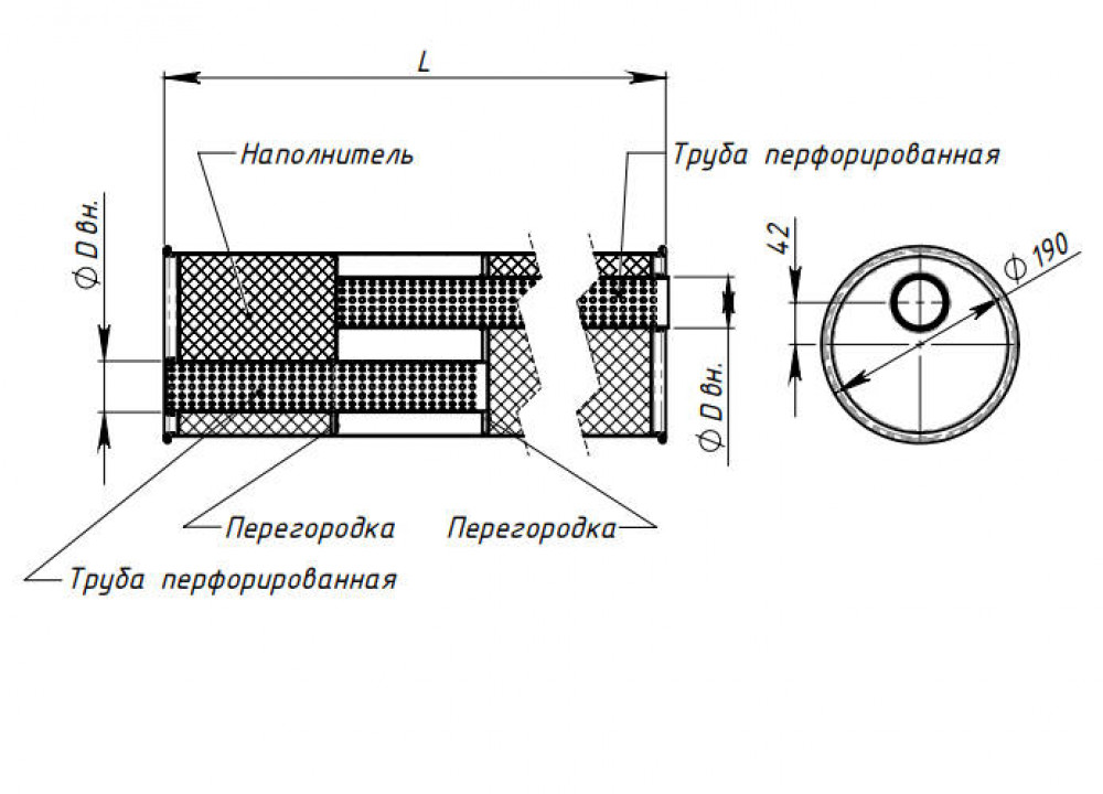 Глушитель универсальный (круглый) D=190, L=700, d=60, смещение 42 мм (алюминизированная сталь)
