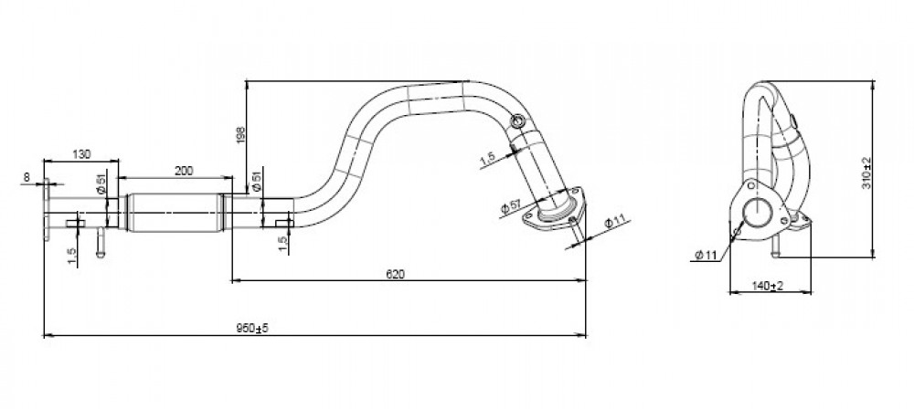 Труба приёмная для автомобилей Chevrolet Captiva (06-) 2.0d (алюминизированная сталь)