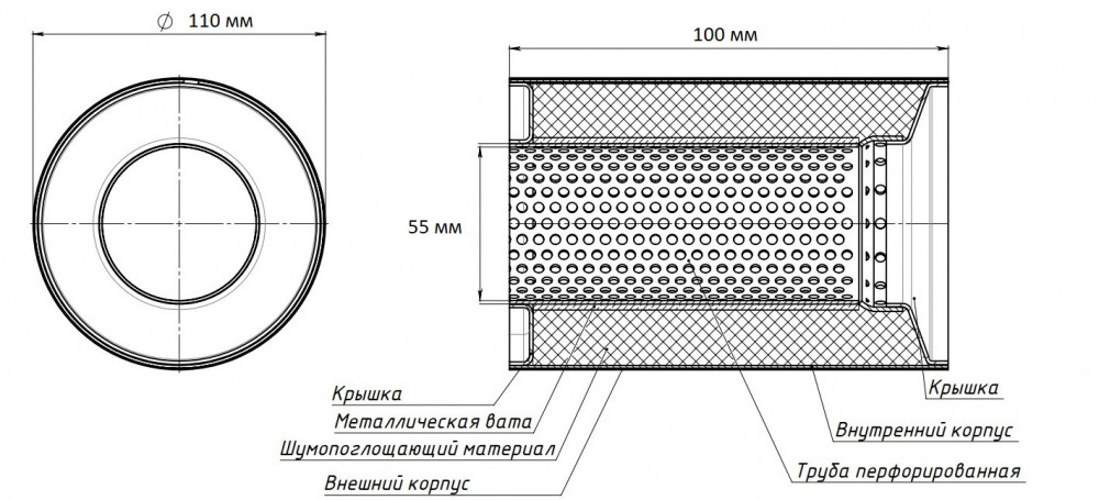 Пламегаситель коллекторный 110/100-55 (нержавеющая сталь)