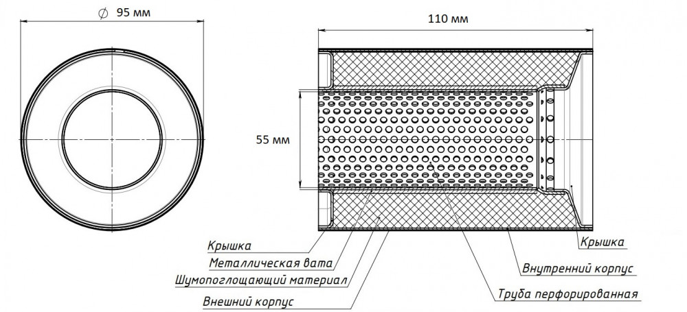Пламегаситель коллекторный 95/110-55 (нержавеющая сталь)