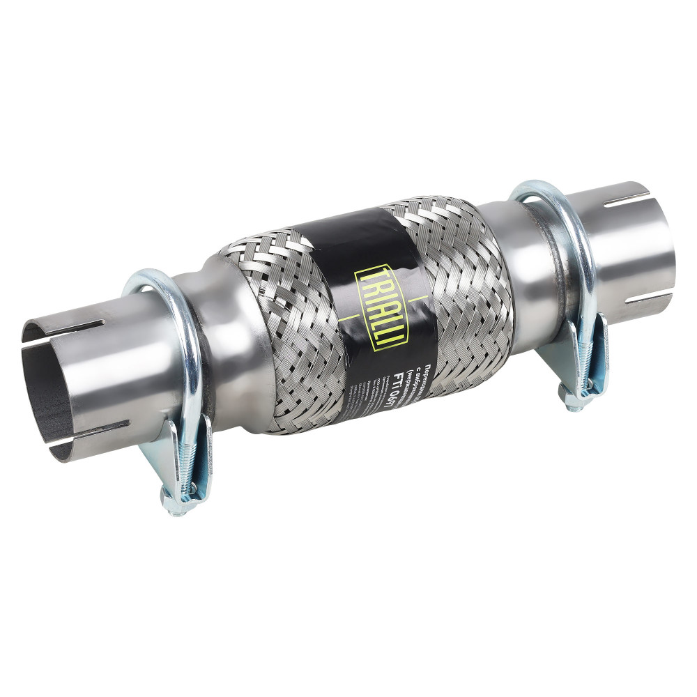 Переходник 50/50 L=250 с виброкомпенсатором и хомутом 51х150 (нержавеющая сталь)