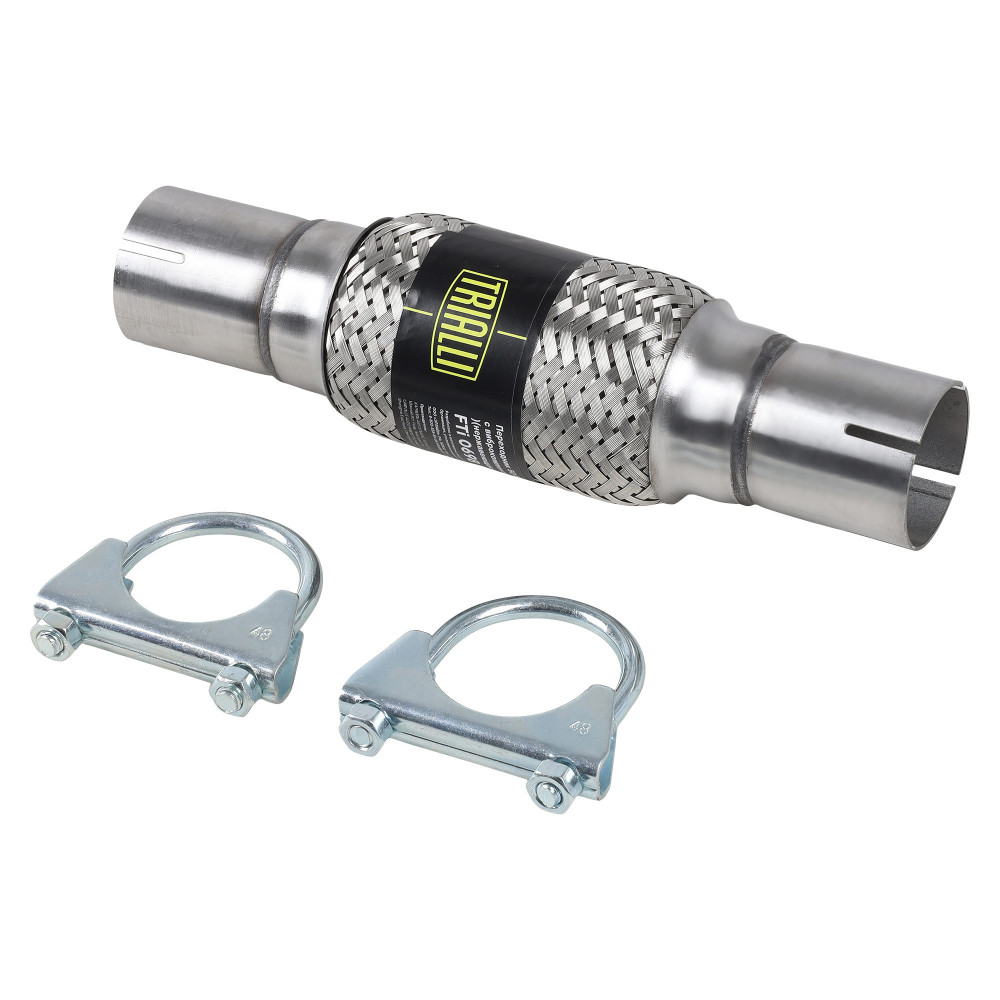 Переходник 50/50 L=250 с виброкомпенсатором и хомутом 45х150 (нержавеющая сталь)