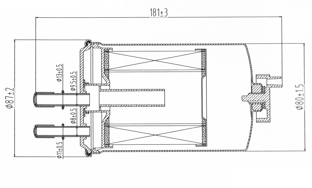 Фильтр топливный для с/т JCB 100-900-series/CX/DX/JS/JZ-series (линейный) d87, h181
