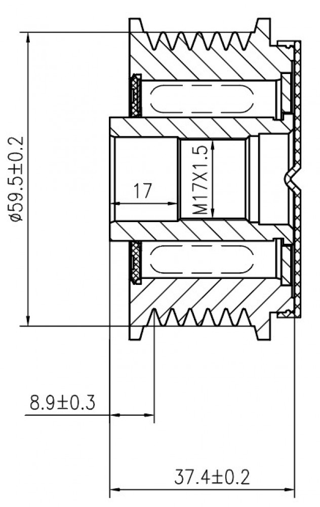 Шкив с обгонной муфтой генератора для автомобилей Mazda MPV (99-) 2.5i (M17x1,5)
