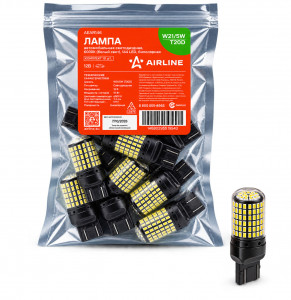 Лампа светодиодная W21/5W (T20D) PLUS, 6000K (Белый), 12В, 16Вт, 144LED, Биполярная
