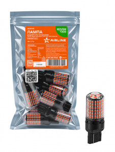 Лампа светодиодная W21/5W (T20D) PLUS, 1200K (Красный), 12В, 16Вт, 144LED, Биполярная