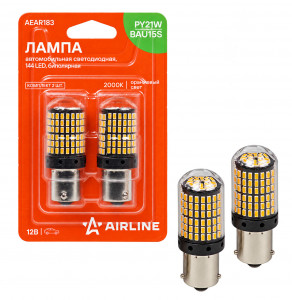 Лампа светодиодная PY21W (BAU15S) PLUS, 2000K (Оранжевый), 12В, 16Вт, 144LED, Биполярная, комплект 2 шт.