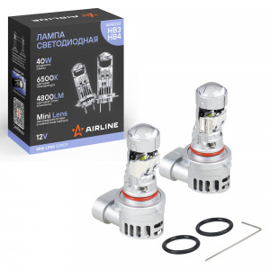 Лампа светодиодная HB3/HB4 MINI LENS, 40Вт, 4800Лм (2400Лм x 2), 6500К (Белый), 12В, комплект 2 шт.