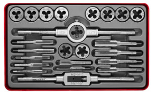Метчики и плашки, набор 24пр. (M5-M12;1/8-27"), сталь 9ХС, металл. кейс