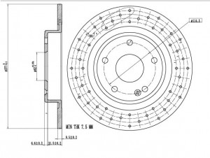 Диски тормозные для автомобилей Changan Uni-V (22-) задний d=277 PRO (перфорированный / окрашенный)
