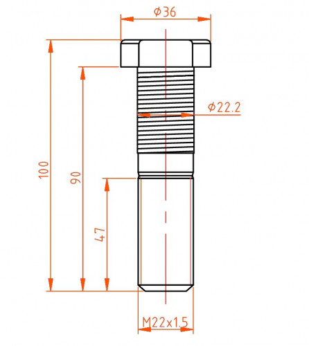 Болт колесный (шпилька) грузовая M22x1,5x47x90x100, дакромет для BPW