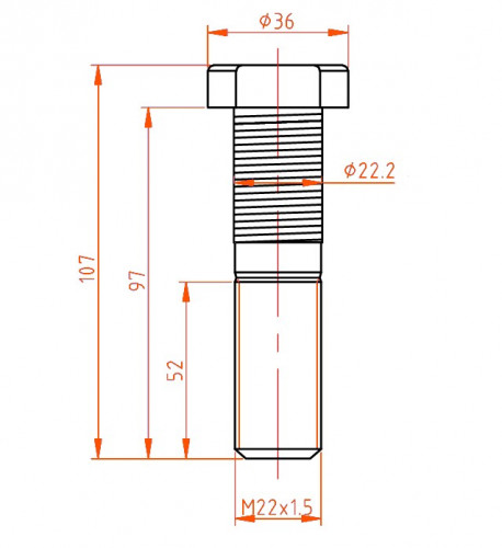 Болт колесный (шпилька) грузовой M22x1,5x52x97x107, дакромет для BPW