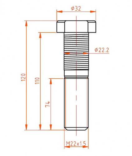 Болт колесный (шпилька) грузовой M22x1,5x74x110x120, дакромет для а/м Mercedes, MAN
