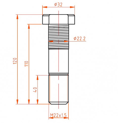 Болт колесный (шпилька) грузовой M22x1,5x40x110x120, дакромет для а/м Mercedes, MAN