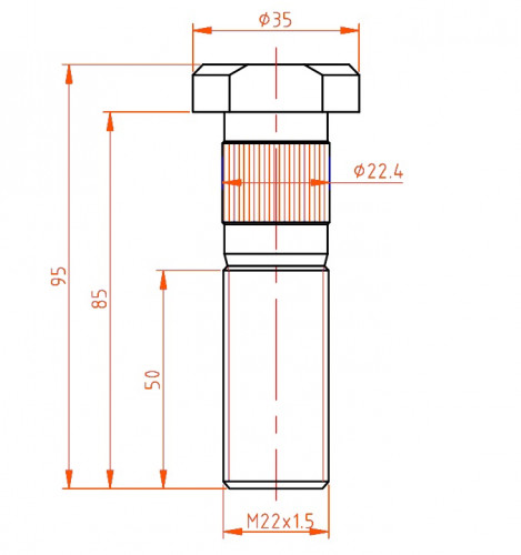 Болт колесный (шпилька) грузовой M22x1,5x50x85x95, d шлицов 22,4, дакромет для SAF