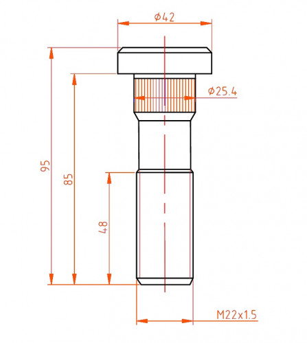 Болт колесный (шпилька) грузовой M22x1,5x48x85x95, d шлицов 25,4, дакромет для а/м DAF, MAN