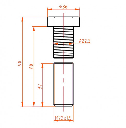 Болт колесный (шпилька) грузовой M22x1,5x37x80x90, дакромет для BPW