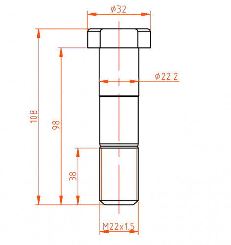 Болт колесный (шпилька) грузовой M22x1,5x38x98x108, дакромет для а/м КАМАЗ, Mercedes, MAN