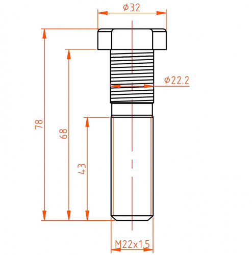 Болт колесный (шпилька) грузовой M22x1,5x43x68x78, дакромет для а/м Mercedes, Setra