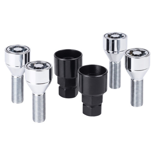Секретки колесные (болты) М12x1,25x28x52, конус, 2 ключа 17/19, хром, тип O, комплект из 4 штук + 2 головок для а/м Лада