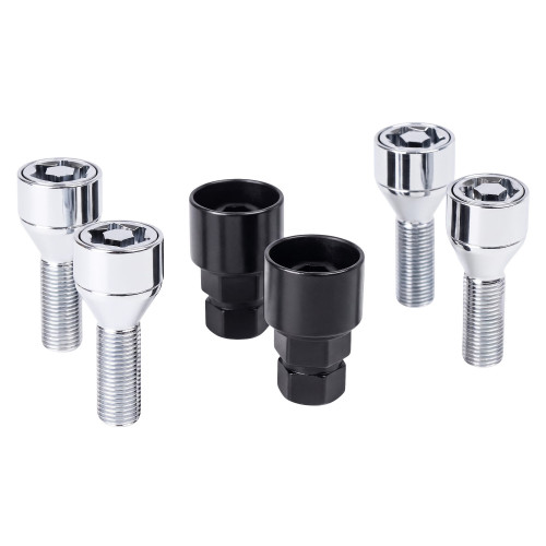 Секретки колесные (болты) М12x1,25x28x52, конус, 2 ключа 17/19, хром, тип P, комплект из 4 штук + 2 головок для а/м Лада