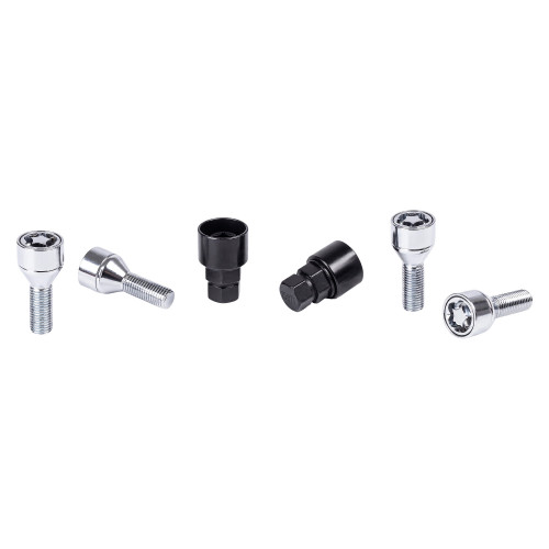 Секретки колесные (болты) М12x1,5x28x52, конус, 2 ключа 17/19, хром, тип Q, комплект из 4 штук + 2 головок для а/м Лада/Renault