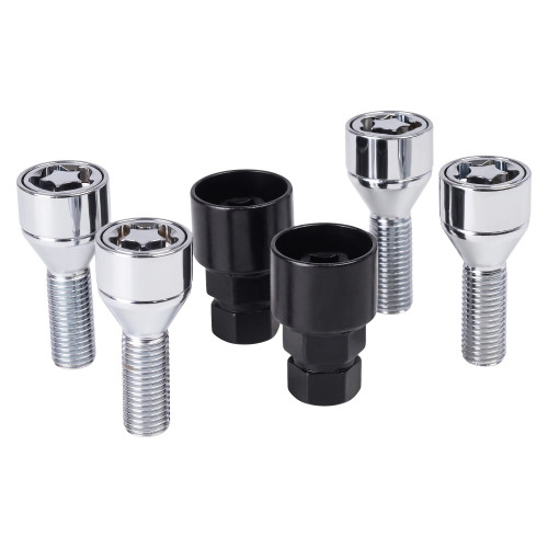 Секретки колесные (болты) М12x1,5x28x52, конус, 2 ключа 17/19, хром, тип Q, комплект из 4 штук + 2 головок для а/м Лада/Renault