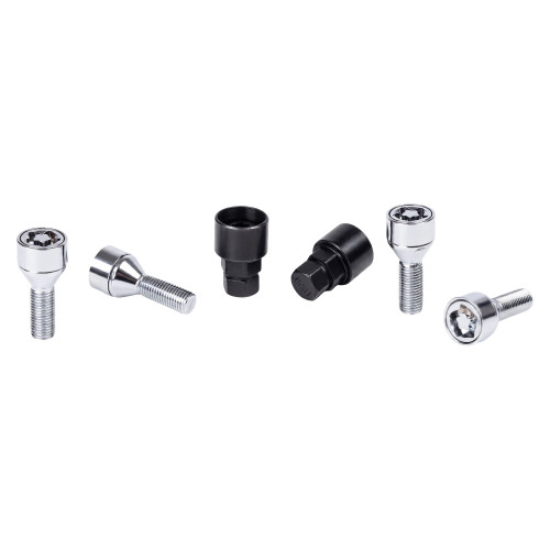 Секретки колесные (болты) М12x1,5x28x52, конус, 2 ключа 17/19, хром, тип R, комплект из 4 штук + 2 головок для а/м Лада/Renault