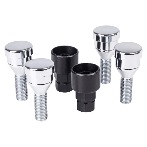 Секретки колесные (болты) М12x1,5x28x52, конус, 2 ключа 17/19, хром, тип R, комплект из 4 штук + 2 головок для а/м Лада/Renault