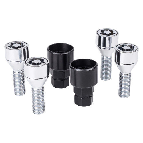 Секретки колесные (болты) М12x1,5x28x52, конус, 2 ключа 17/19, хром, тип R, комплект из 4 штук + 2 головок для а/м Лада/Renault