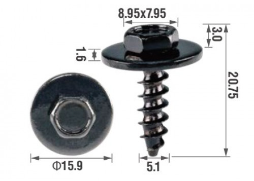 Саморез крепежный 5.1x16.15 мм, HEX 8 мм, D шайбы 15.9 мм, для а/м BMW