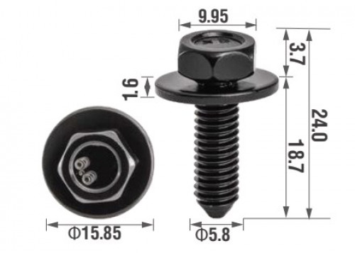 Болт крепежный M6x18.7 мм, HEX 10 мм, D шайбы 15.85 мм, для а/м Chery