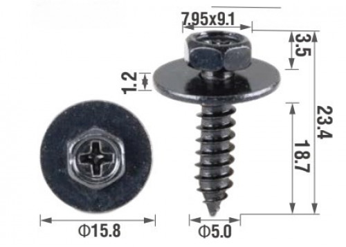 Саморез крепежный 5x18.7 мм, HEX 8 мм/PH2, D шайбы 15.8 мм, для а/м Hyundai/KIA