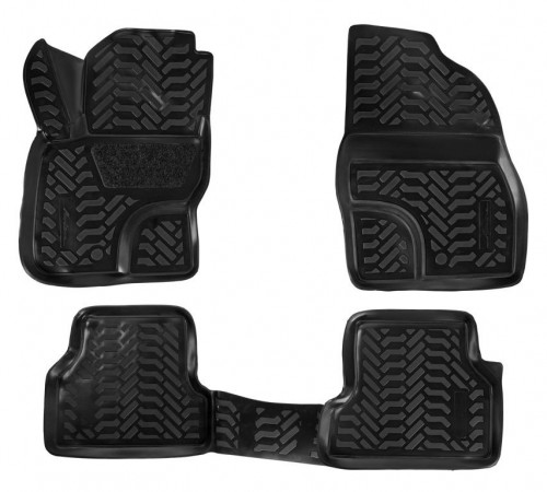 Ковры для Ford Focus II (05-11), 4 шт., выс. борт, 3D с подпятником, ТЭП, черн.